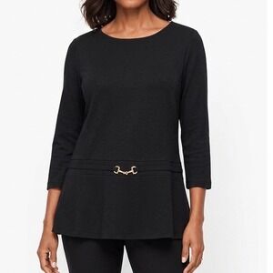 Talbots Plus Petite Black Peplum Top 2XP Gold Horsebit Rayon Stretch Tunic
